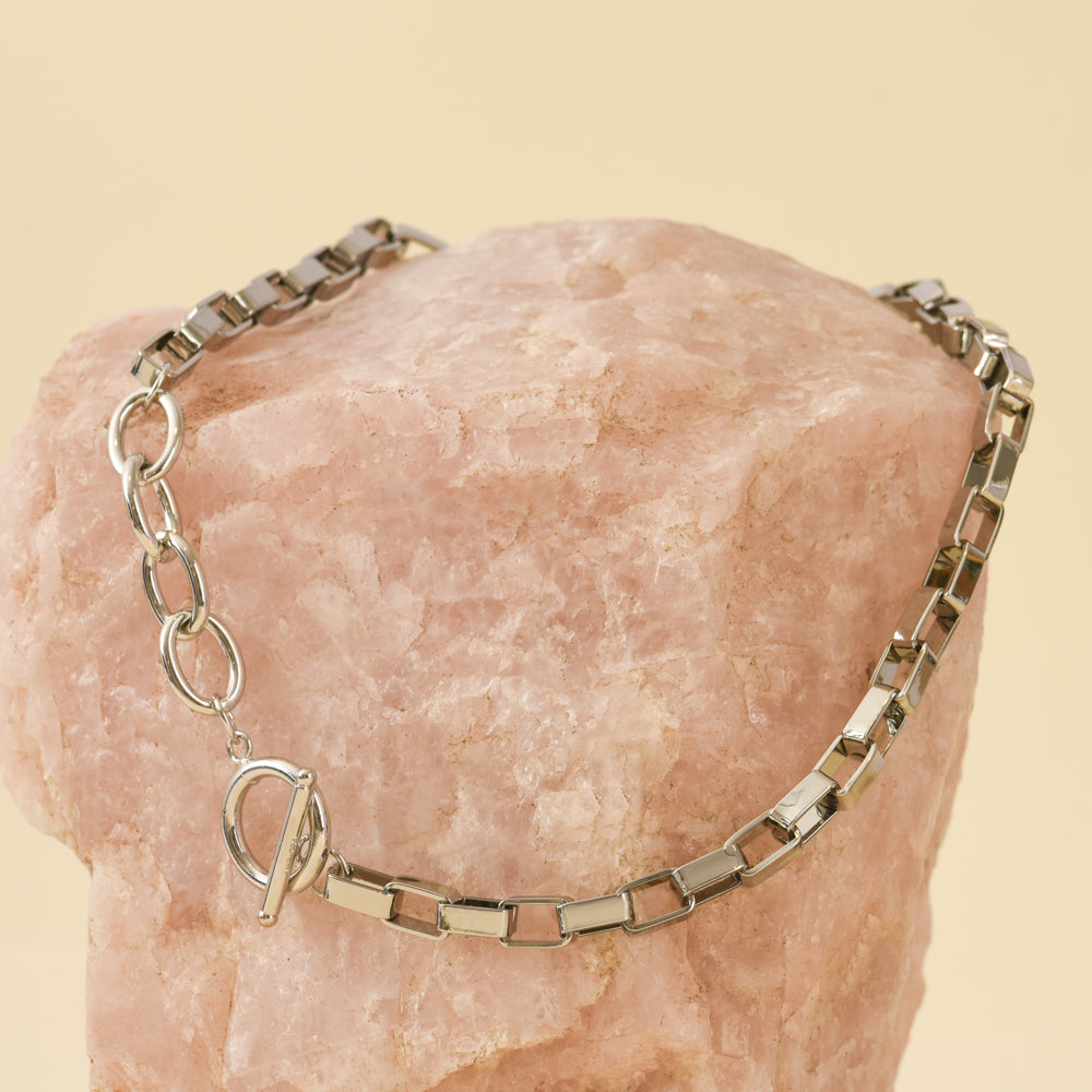 Collar Con Eslabones Cadenas Plateado