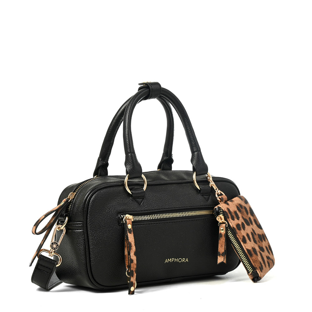 Cartera Dos Asas Carlota Granulado Negro
