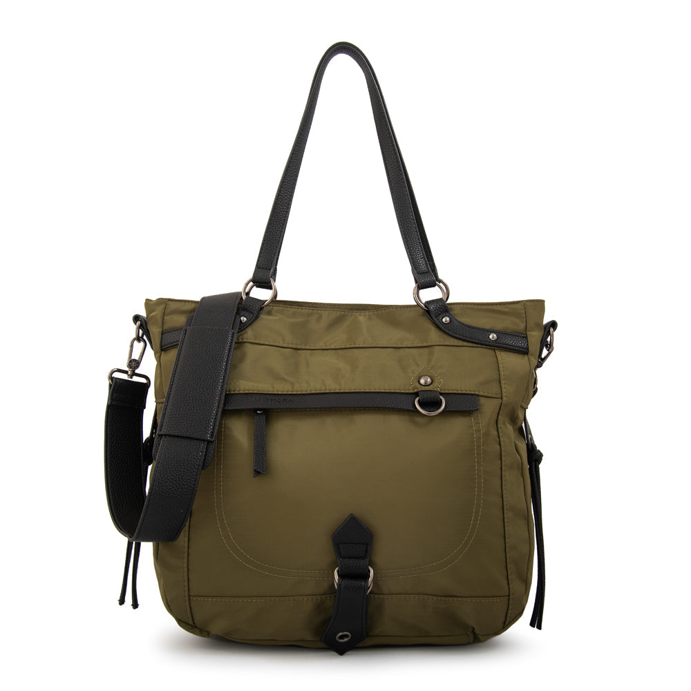 Cartera Dos Asas Portalaptop Tamara Nylon Verde Oliva