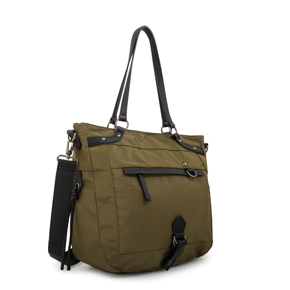 Cartera Dos Asas Portalaptop Tamara Nylon Verde Oliva