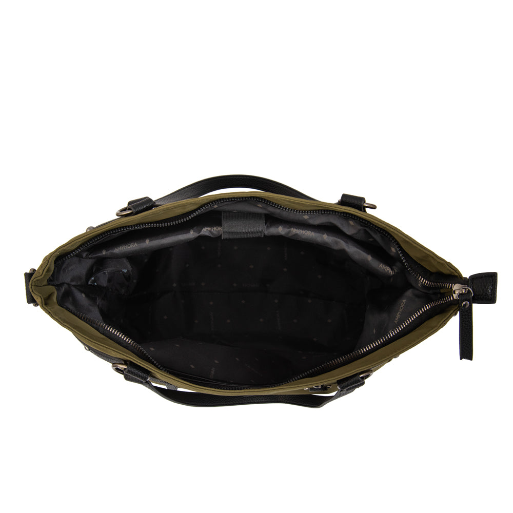 Cartera Dos Asas Portalaptop Tamara Nylon Verde Oliva
