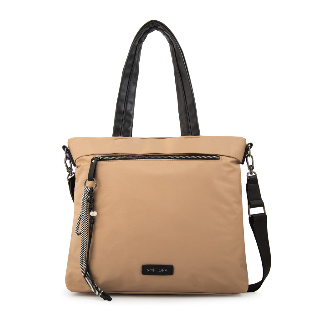 Cartera Dos Asas Portalaptop Kel Nylon Taupe