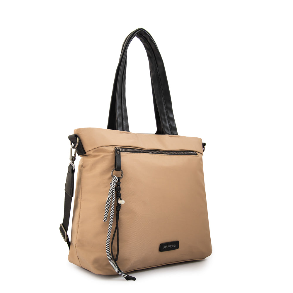 Cartera Dos Asas Portalaptop Kel Nylon Taupe
