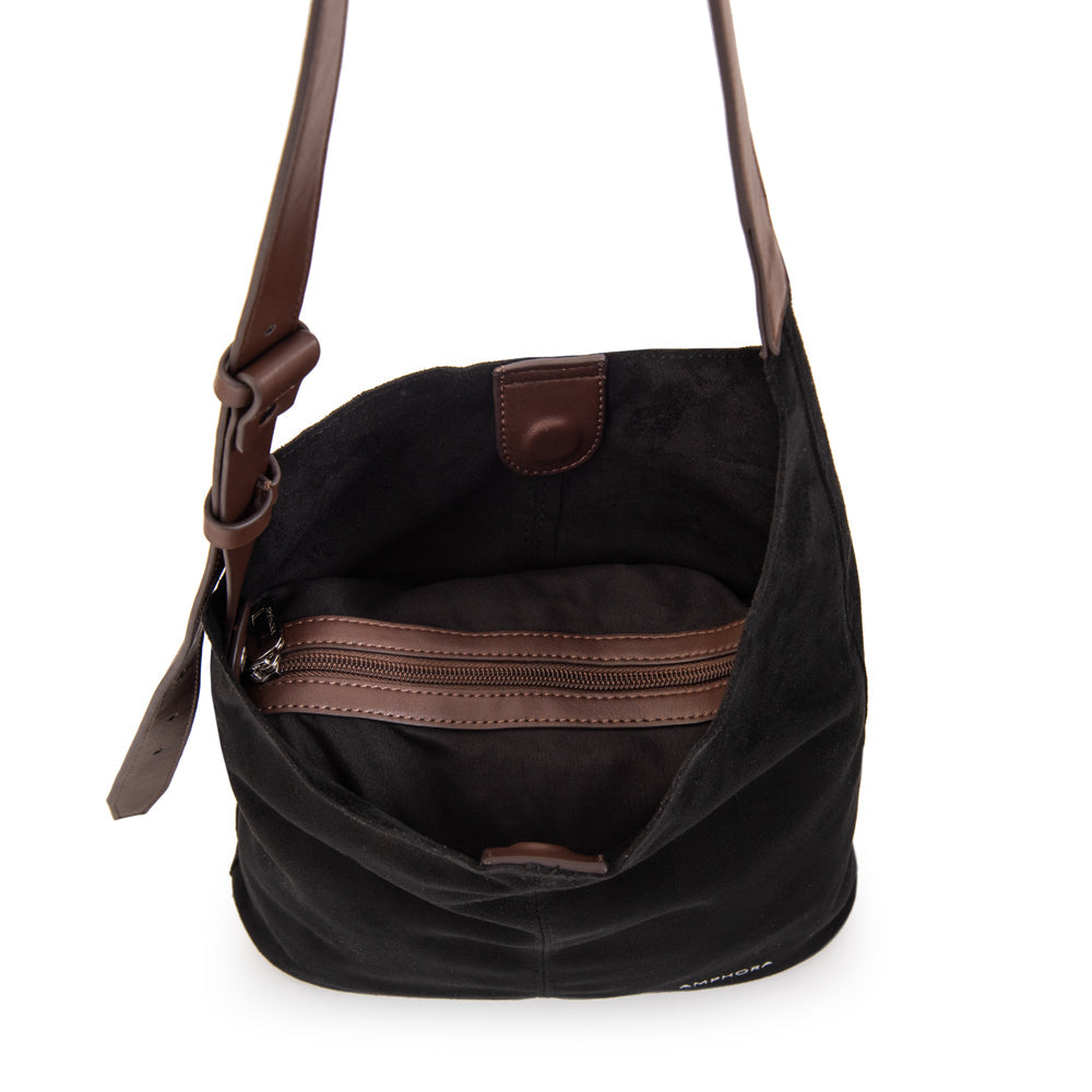 Cartera Oval Isna Gamuzado Negro
