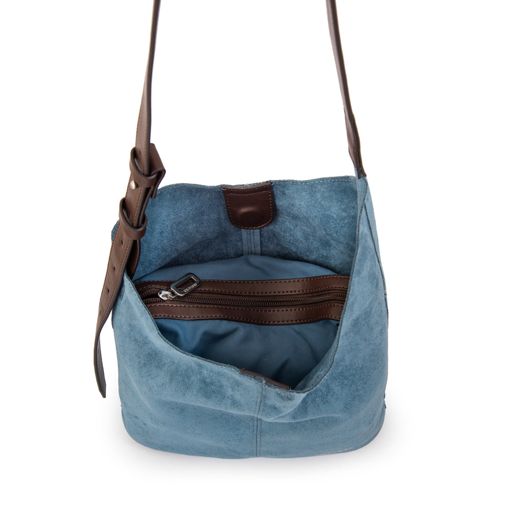 Cartera Oval Isna Gamuzado Denim