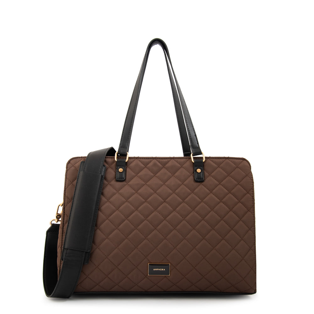 Cartera Dos Asas Porta Laptop Bugi Café Oscuro