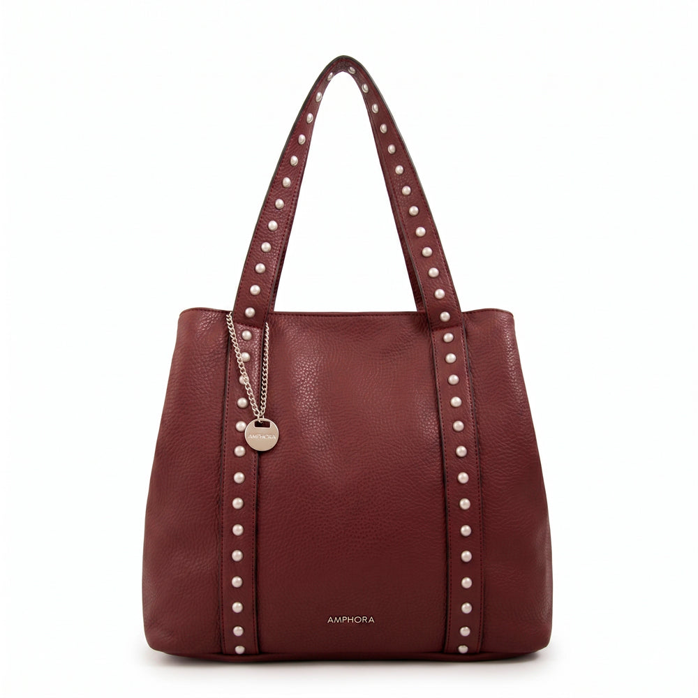 Cartera Dos Asas Angela Beige Burdeo