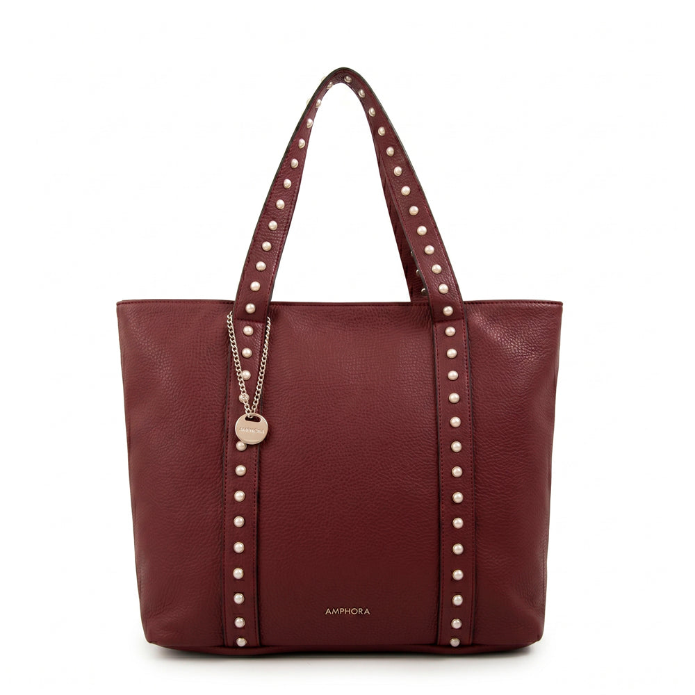 Cartera Dos Asas Angela Beige Burdeo