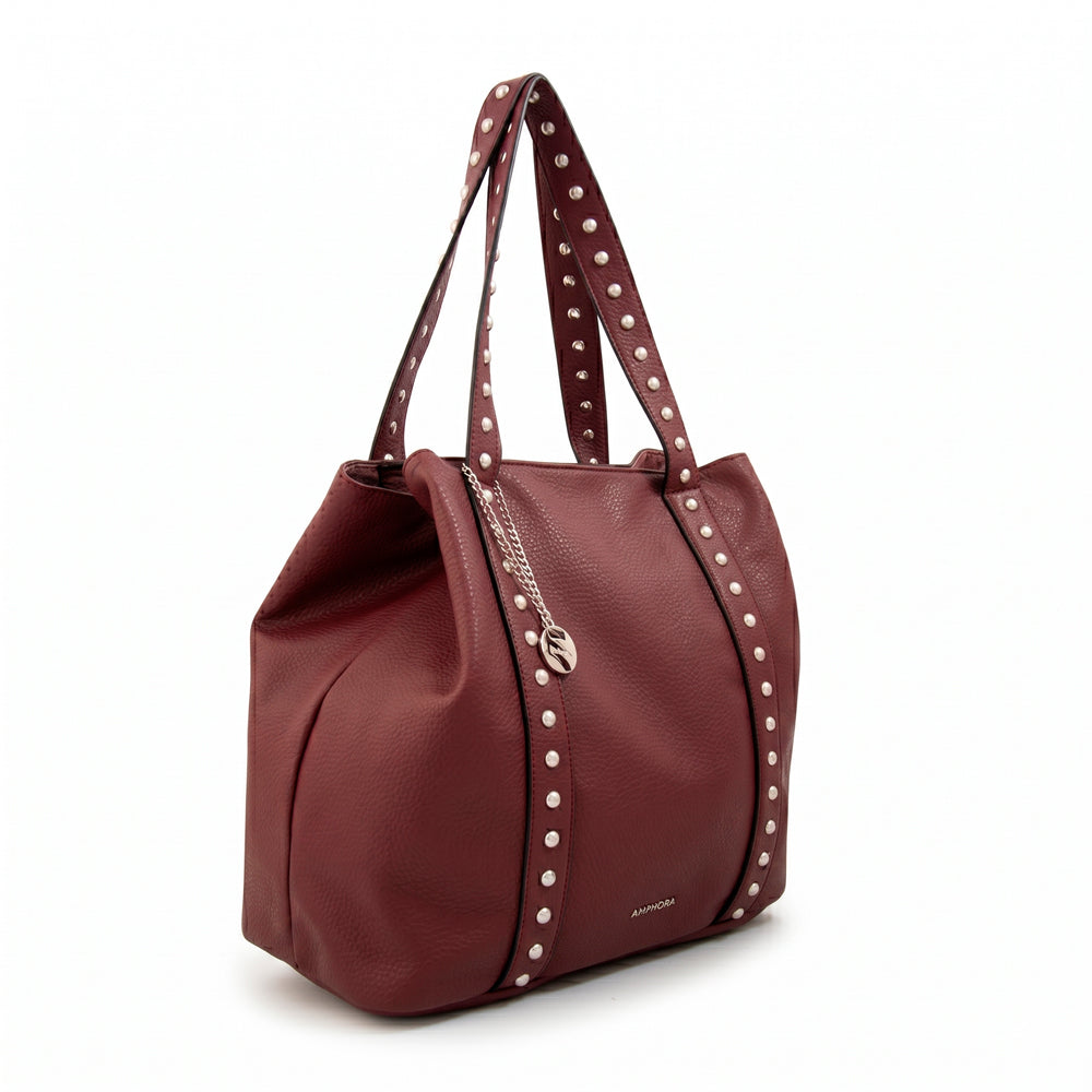 Cartera Dos Asas Angela Beige Burdeo