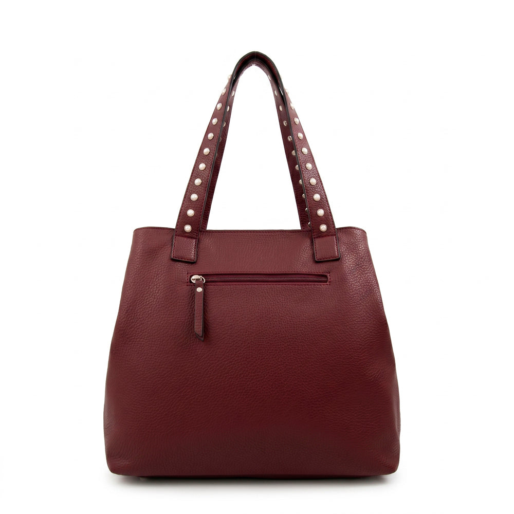 Cartera Dos Asas Angela Beige Burdeo