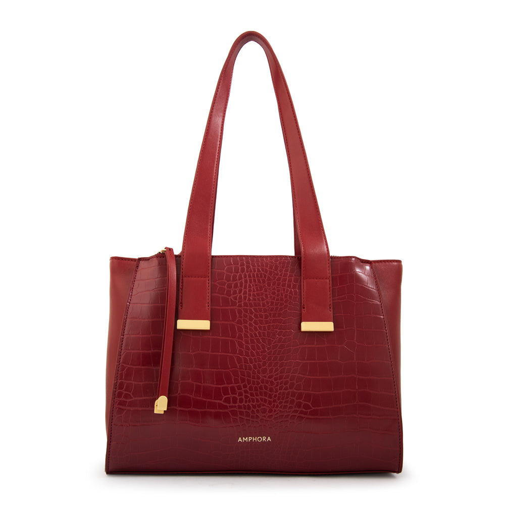 Cartera Dos Asas Croco Belinda Rojo