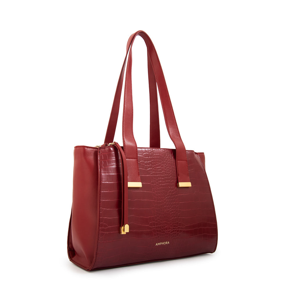 Cartera Dos Asas Croco Belinda Rojo