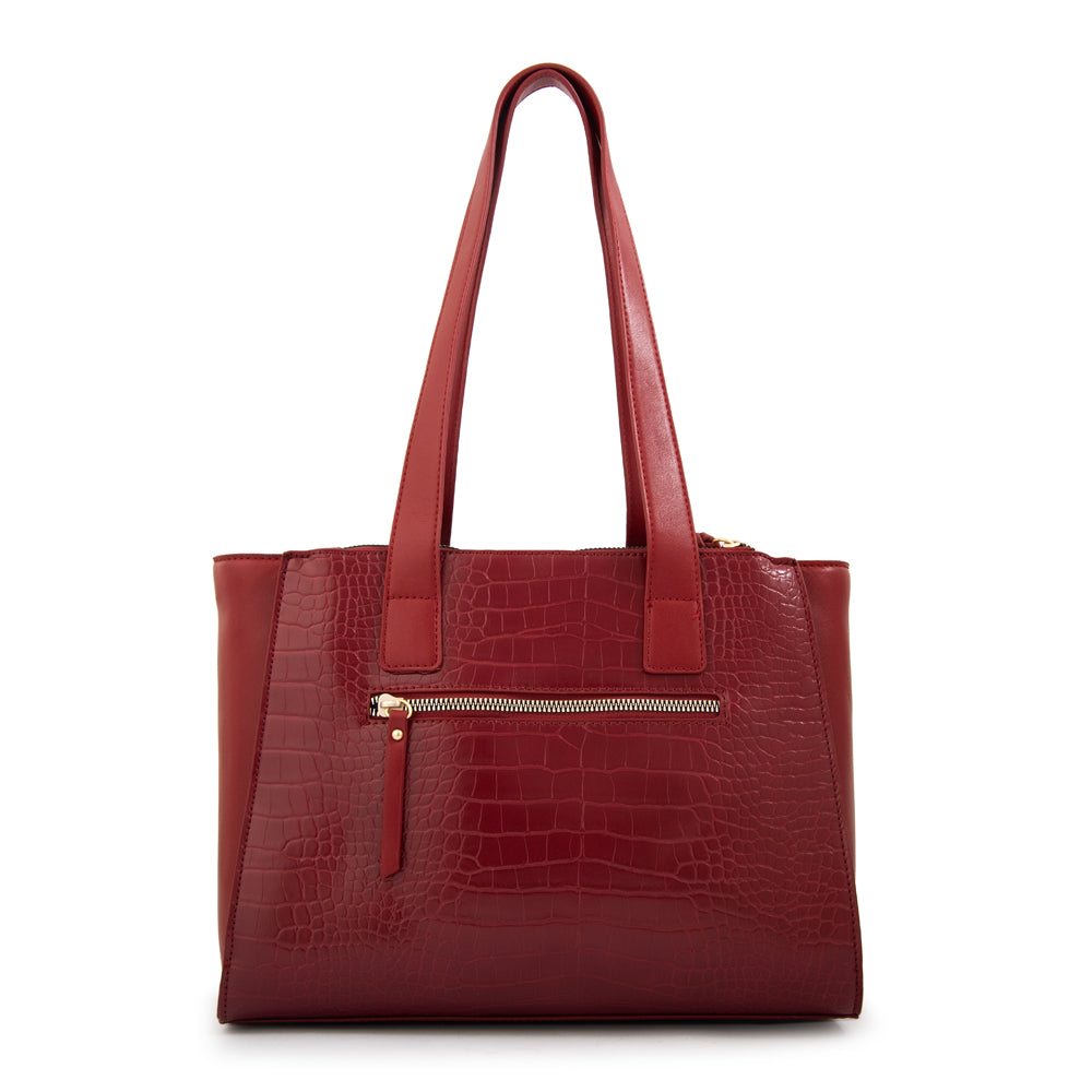 Cartera Dos Asas Croco Belinda Rojo