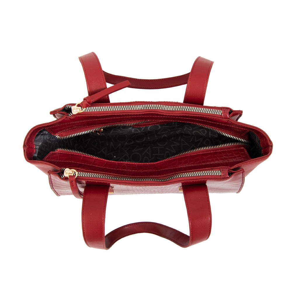 Cartera Dos Asas Croco Belinda Rojo