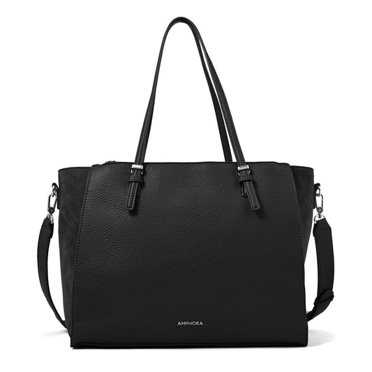 Cartera Dos Asas Porta Laptop Samantha Granulado Negro