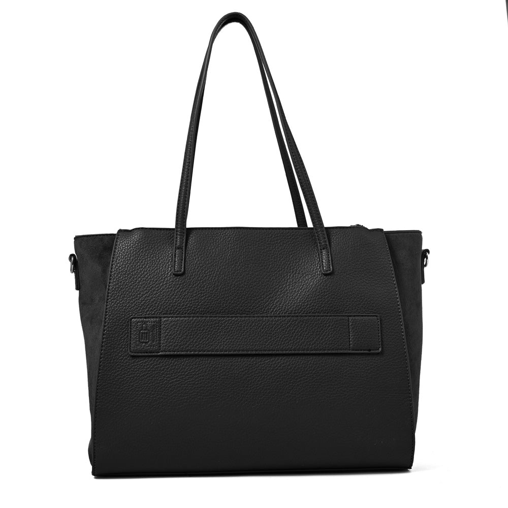 Cartera Dos Asas Porta Laptop Samantha Granulado Negro