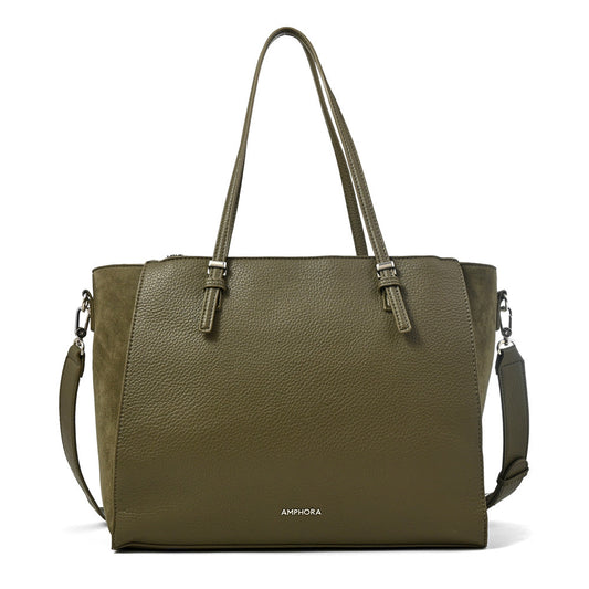 Cartera Dos Asas Porta Laptop Samantha Granulado Verde Oscuro