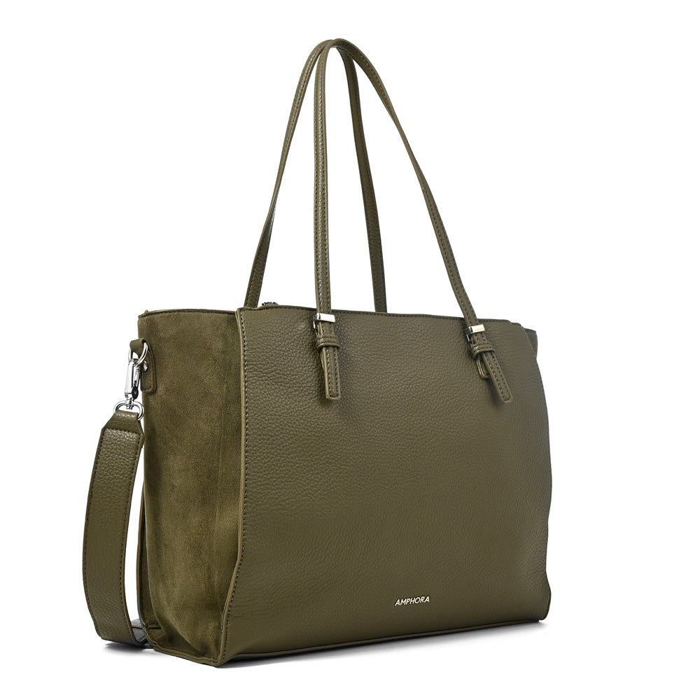 Cartera Dos Asas Porta Laptop Samantha Verde Oscuro