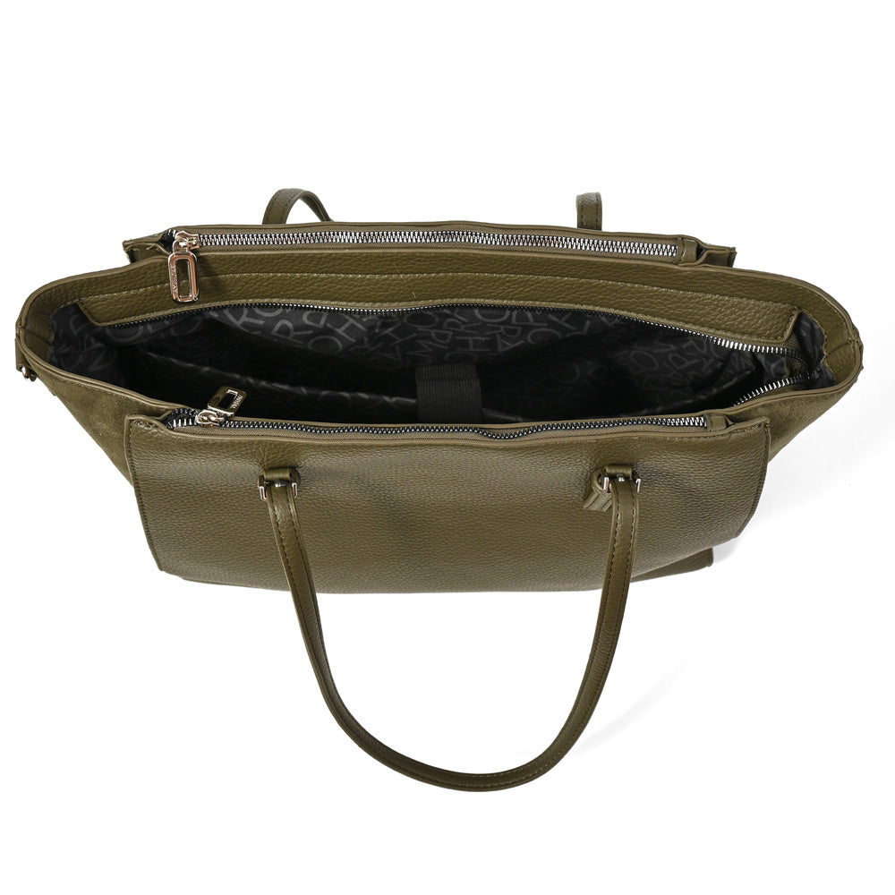 Cartera Dos Asas Porta Laptop Samantha Verde Oscuro