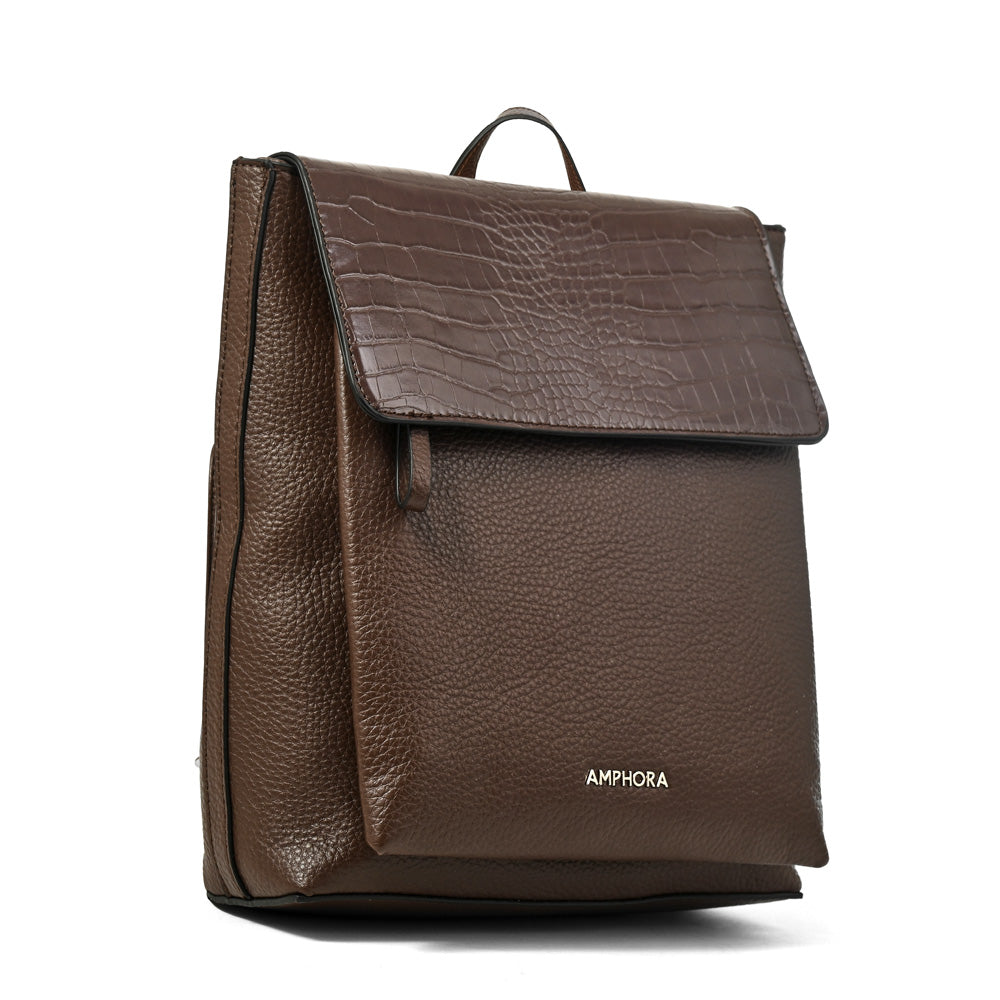 Mochila Charlote Croco Café Oscuro