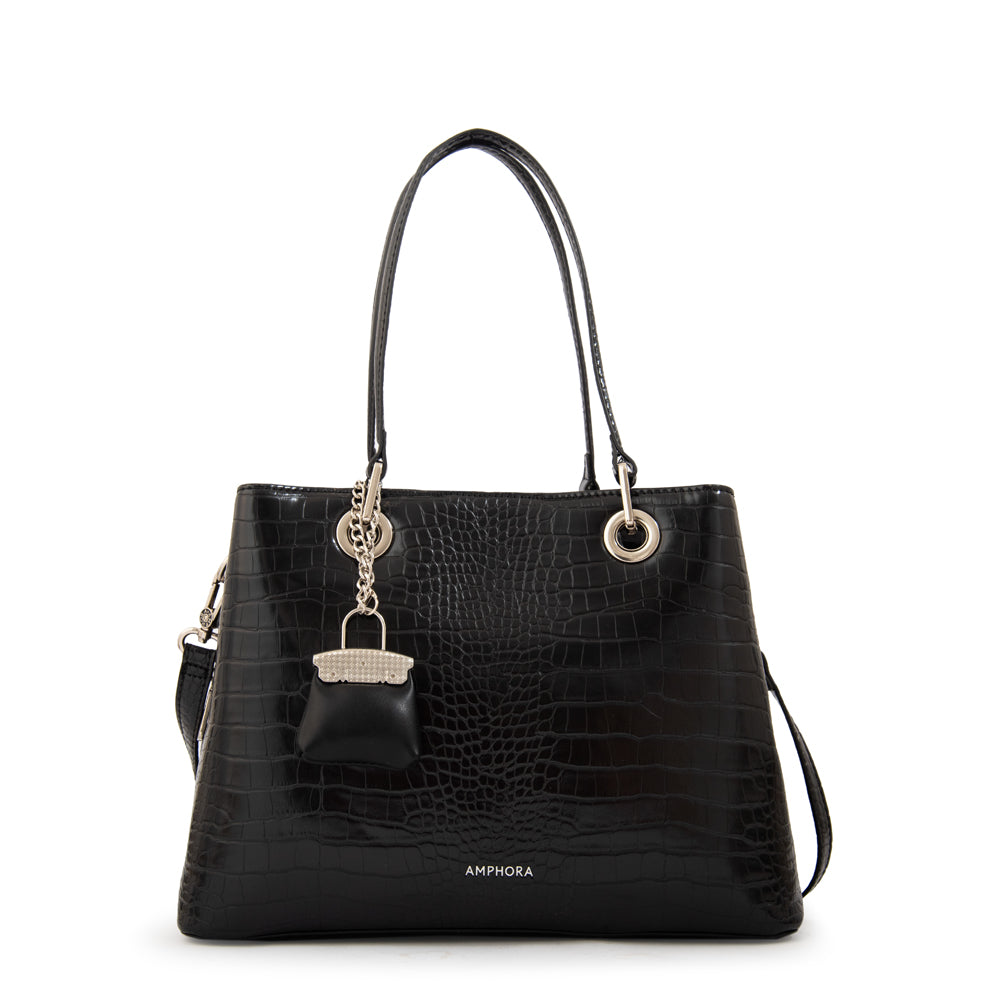 Cartera Dos Asas Jenifer Croco Negro