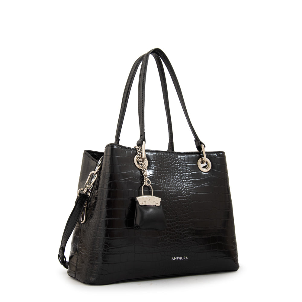 Cartera Dos Asas Jenifer Croco Negro