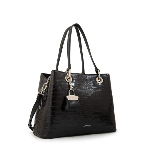 Cartera Dos Asas Jenifer Croco Negro