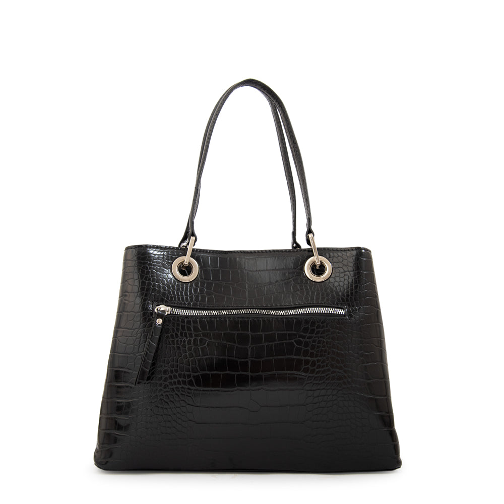 Cartera Dos Asas Jenifer Croco Negro