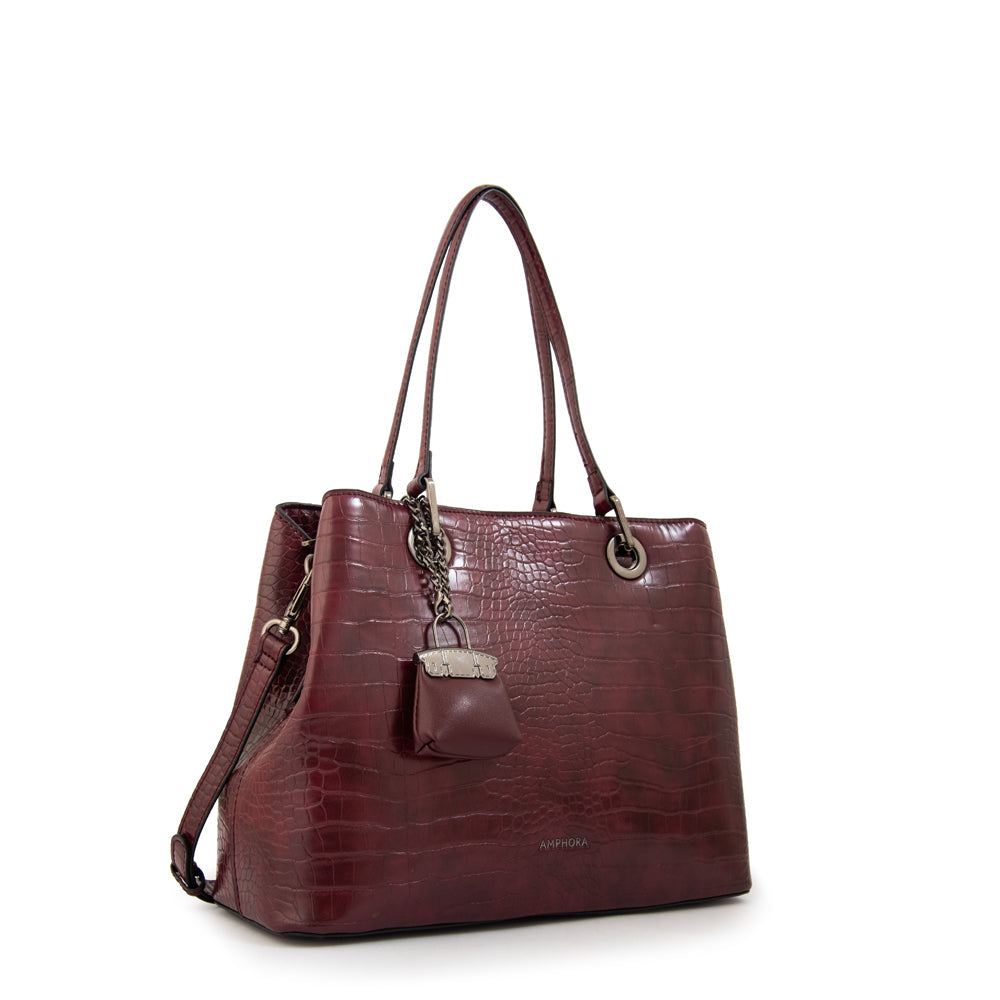 Cartera Dos Asas Jenifer Croco Burdeo