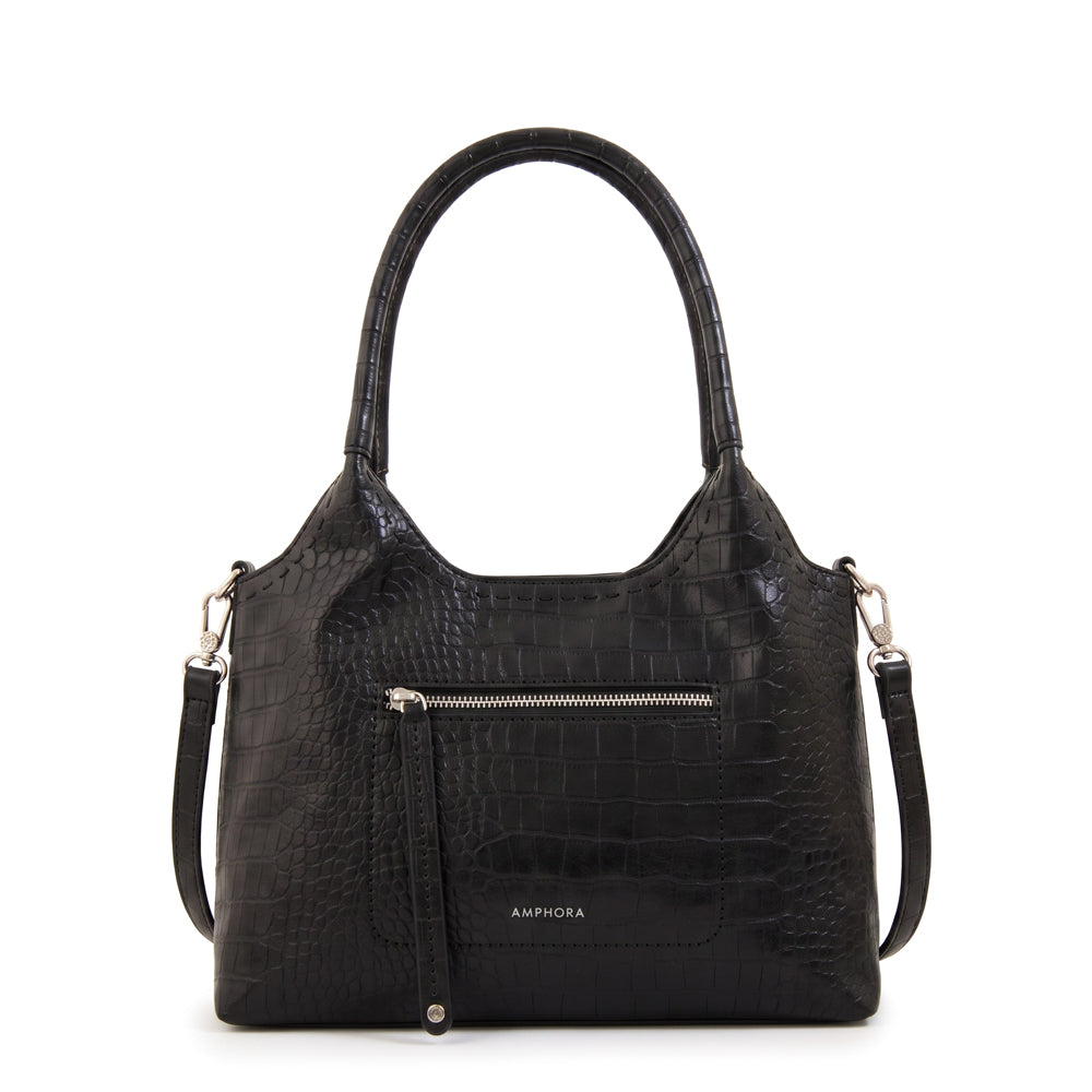 Cartera Dos Asas Lys Croco Negro