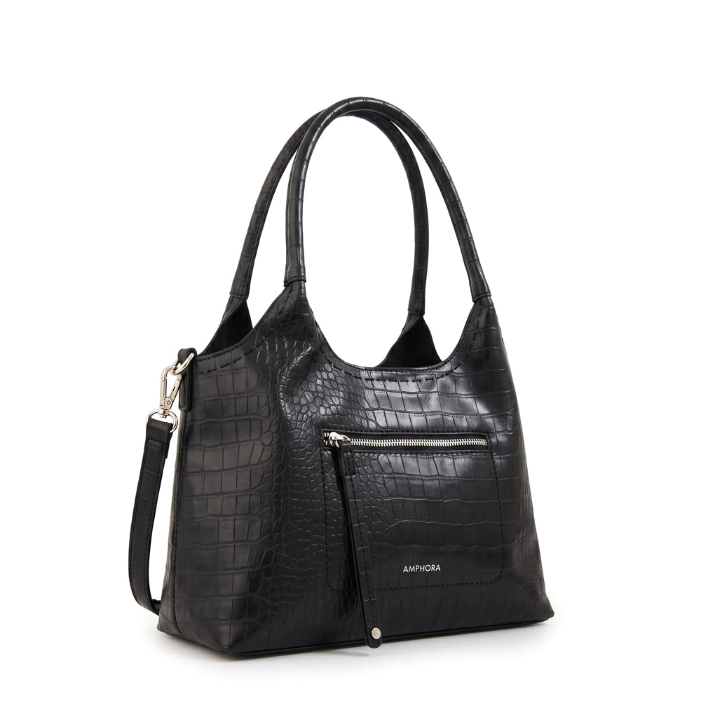 Cartera Dos Asas Lys Croco Negro