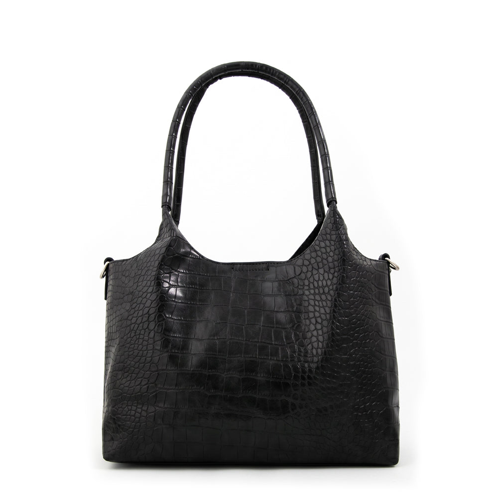 Cartera Dos Asas Lys Croco Negro