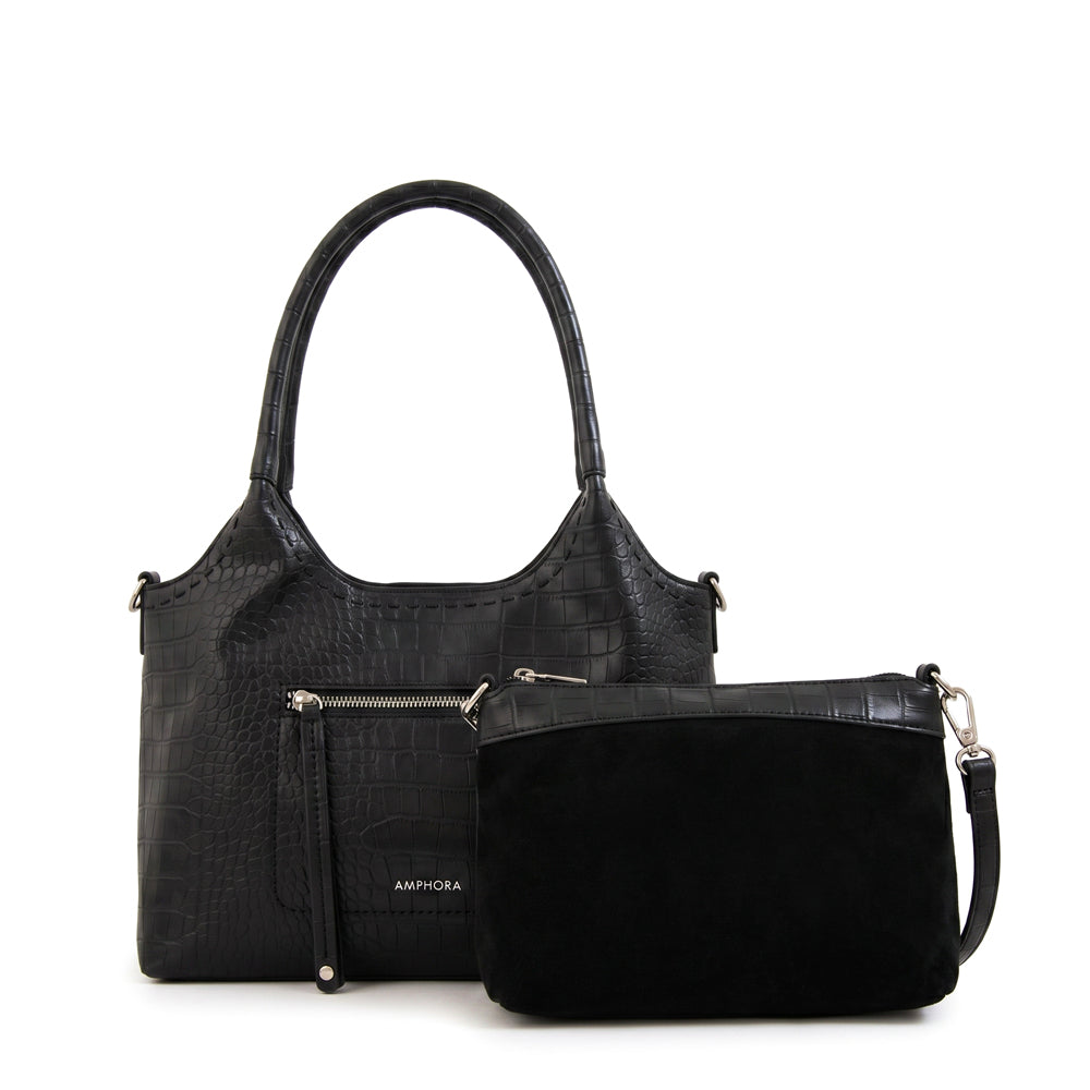 Cartera Dos Asas Lys Croco Negro