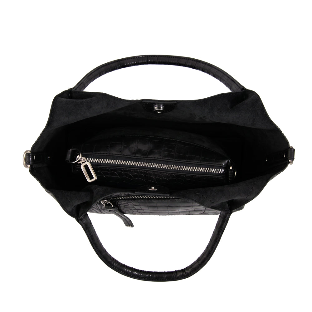 Cartera Dos Asas Lys Croco Negro