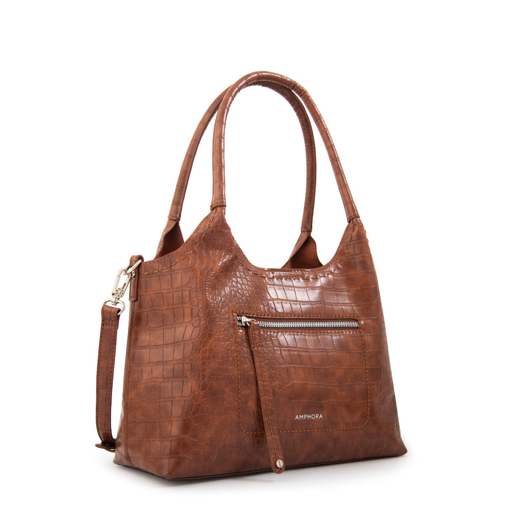 Cartera Dos Asas Lys Croco Café