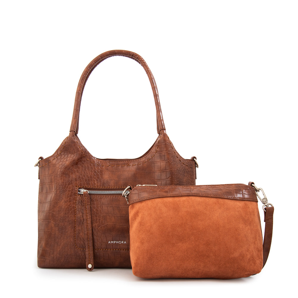 Cartera Dos Asas Lys Croco Café