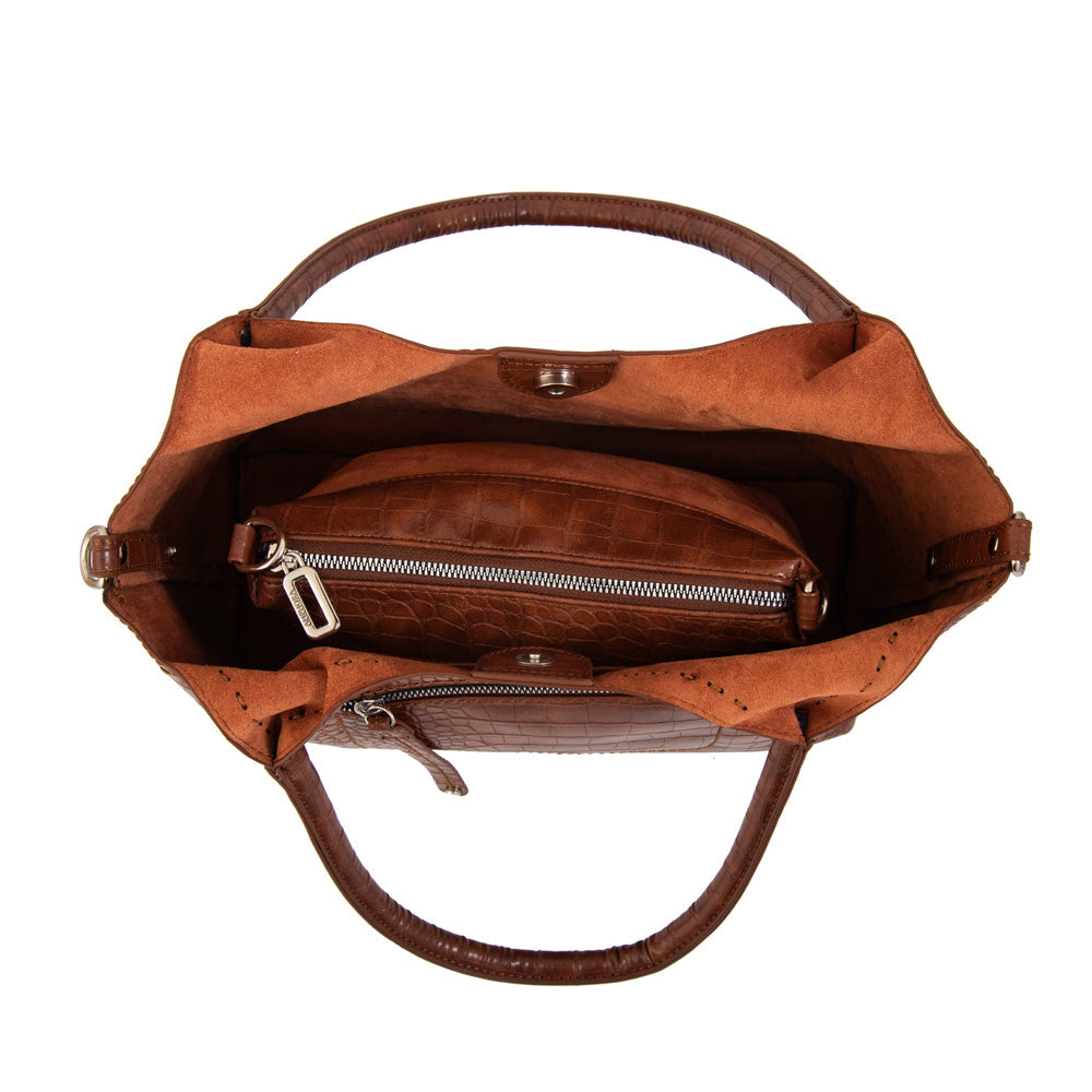 Cartera Dos Asas Lys Croco Café