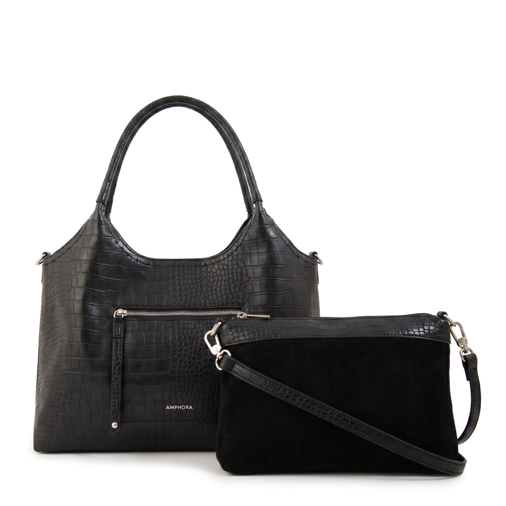 Cartera Corte Recto Lys Croco Negro