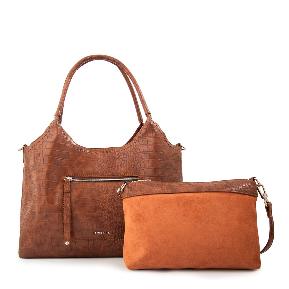 Cartera Corte Recto Lys Croco Café