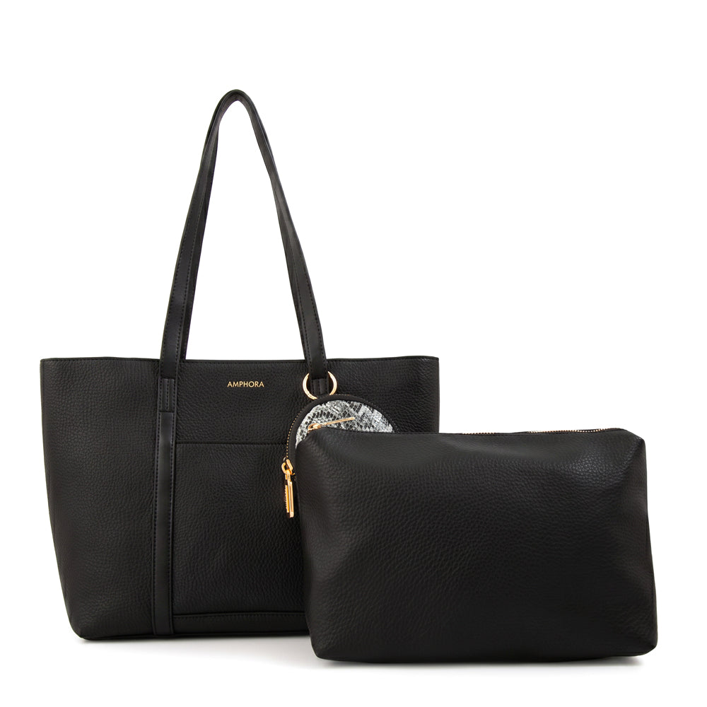Cartera Dos Asas Grande Rina Negro