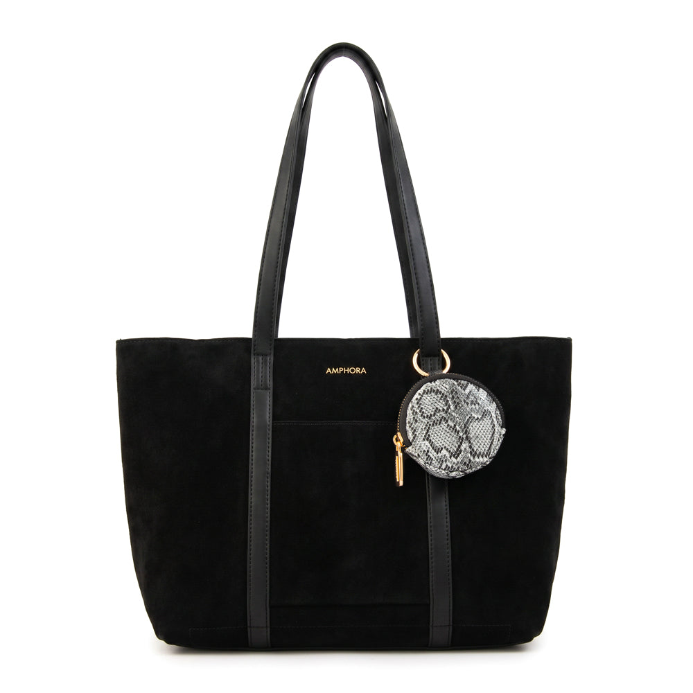 Cartera Dos Asas Grande Rina Gamuzado Negro