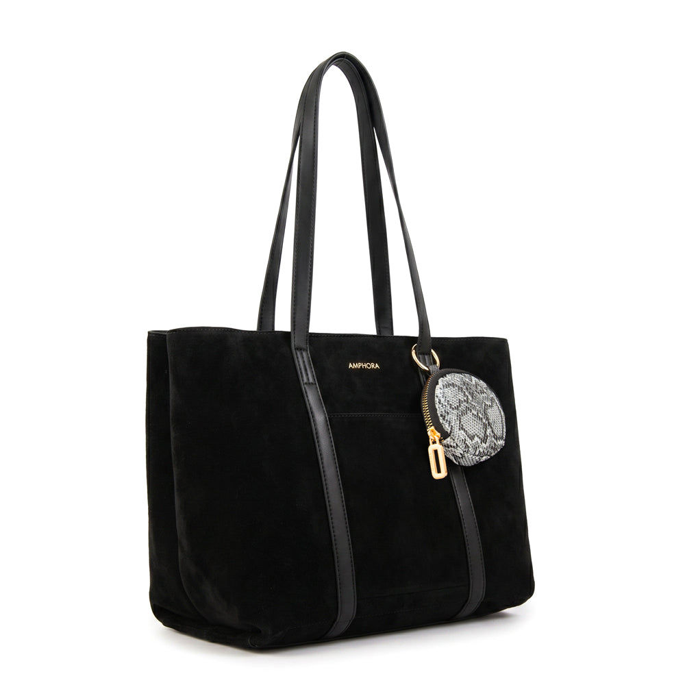 Cartera Dos Asas Grande Rina Gamuzado Negro
