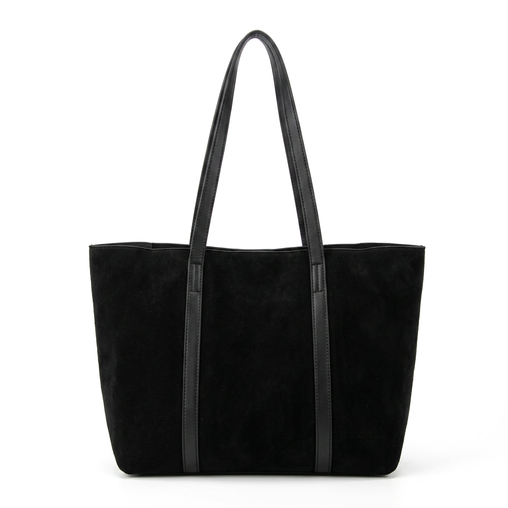Cartera Dos Asas Grande Rina Gamuzado Negro