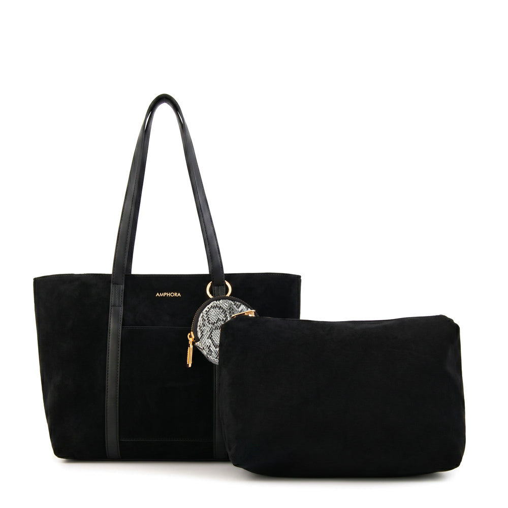 Cartera Dos Asas Grande Rina Gamuzado Negro