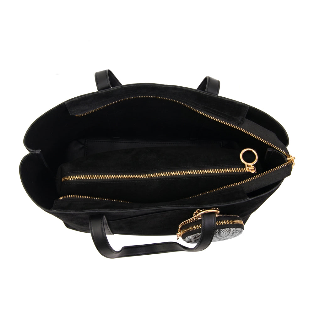 Cartera Dos Asas Grande Rina Gamuzado Negro