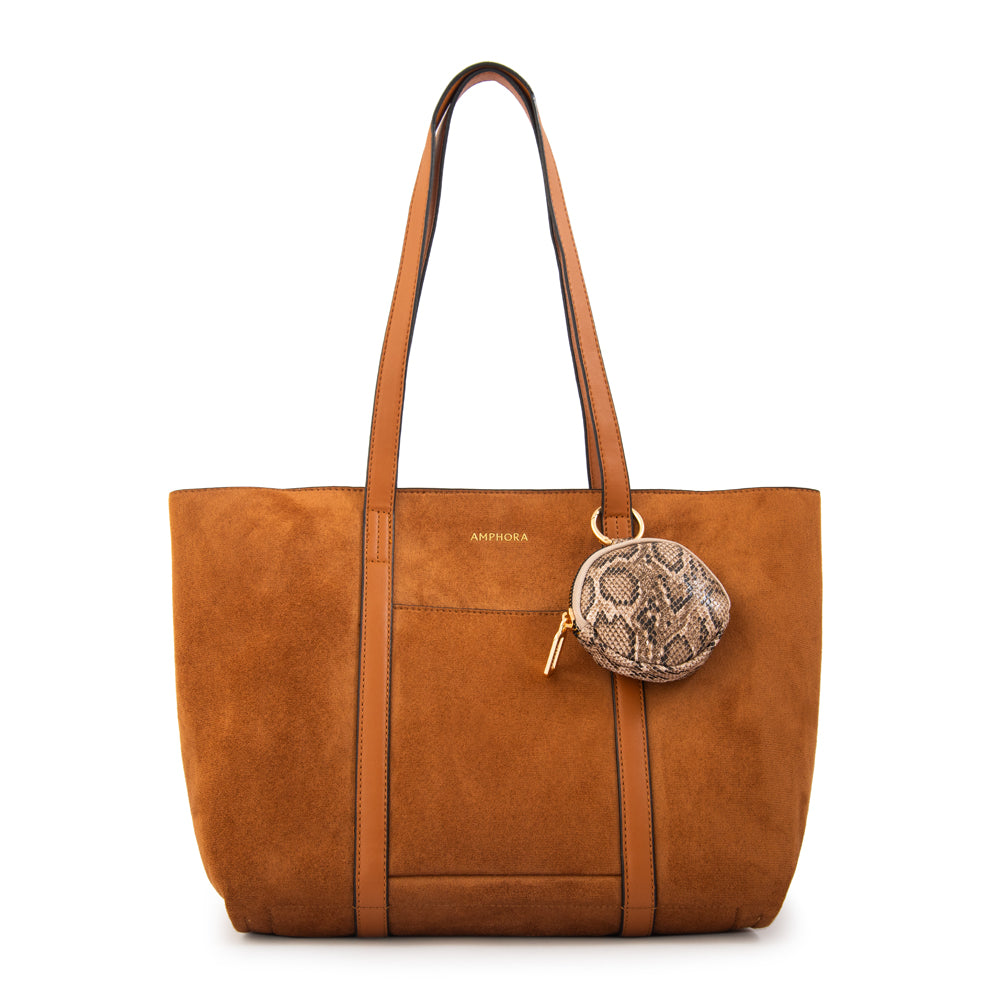 Cartera Dos Asas Grande Rina Gamuzado Café