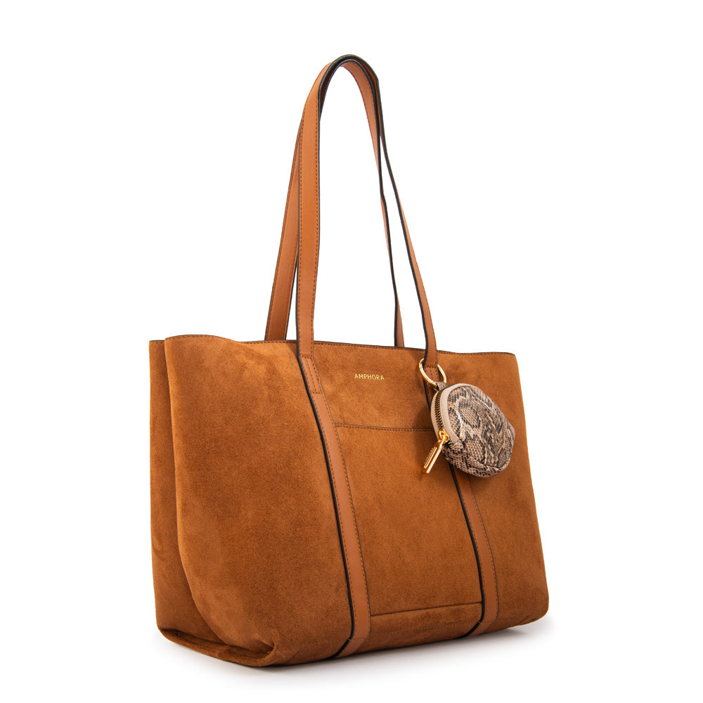 Cartera Dos Asas Grande Rina Gamuzado Café