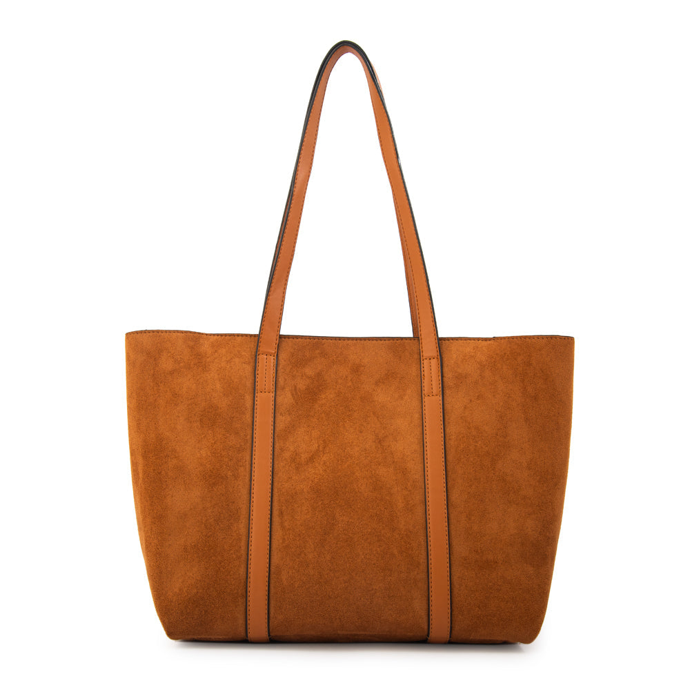 Cartera Dos Asas Grande Rina Gamuzado Café