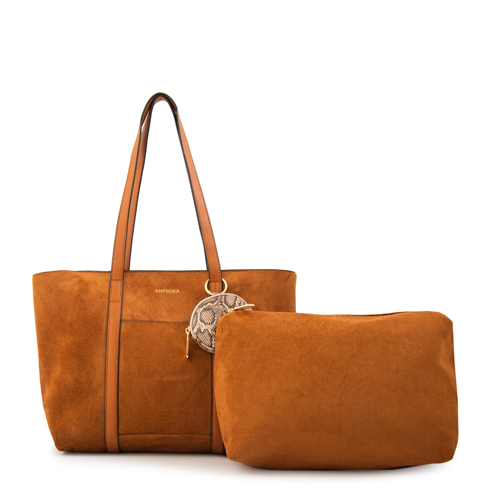 Cartera Dos Asas Grande Rina Gamuzado Café
