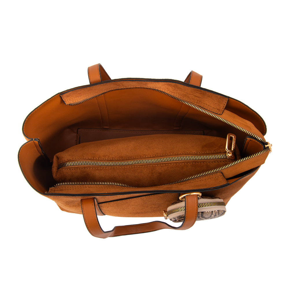Cartera Dos Asas Grande Rina Gamuzado Café